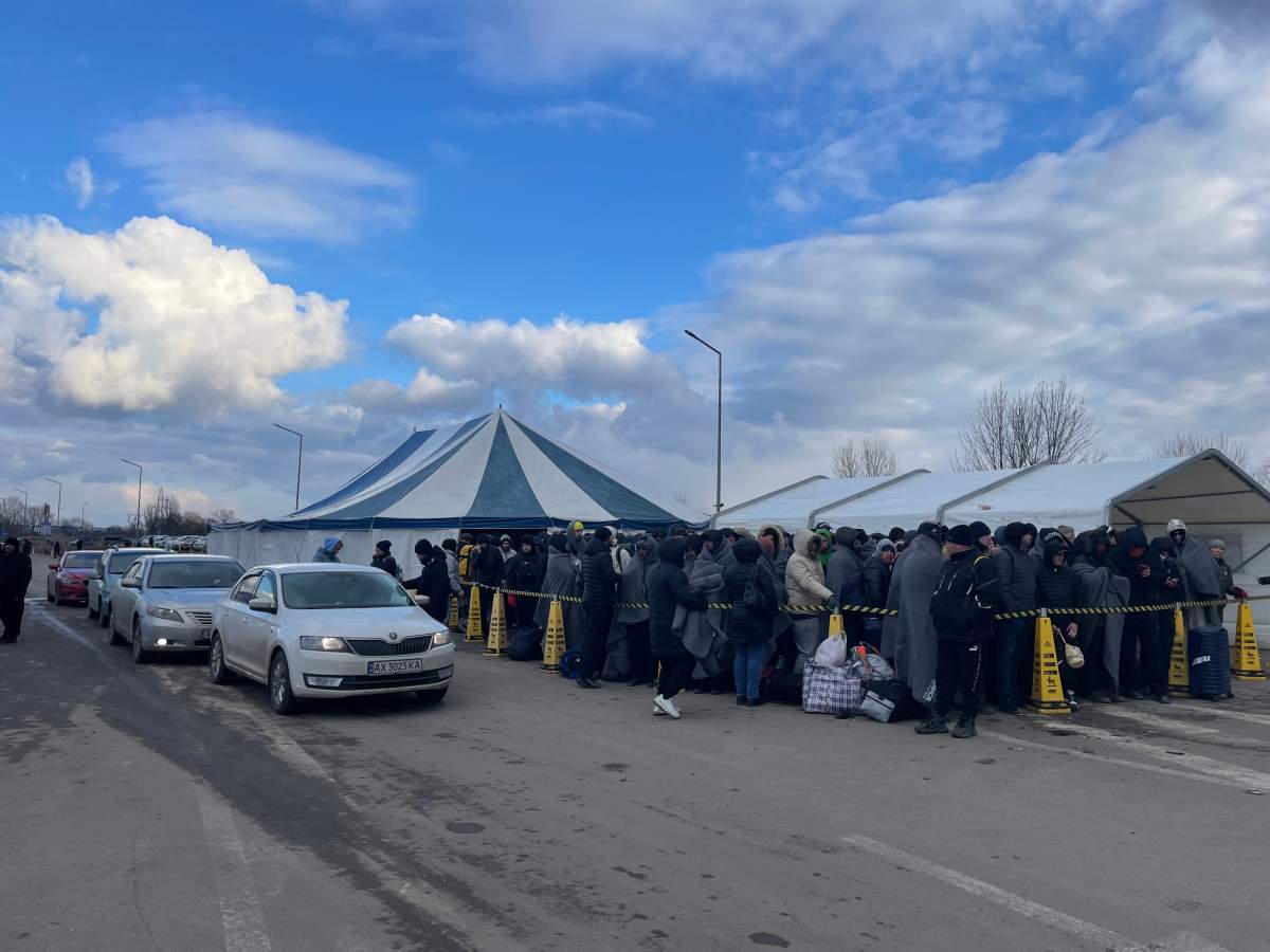 The Palanca border crossing between Ukraine and Moldova. The tent Pavel Barnaciuc works in is pictured behind.