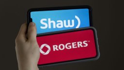 Rogers Shaw logos displayed on screen