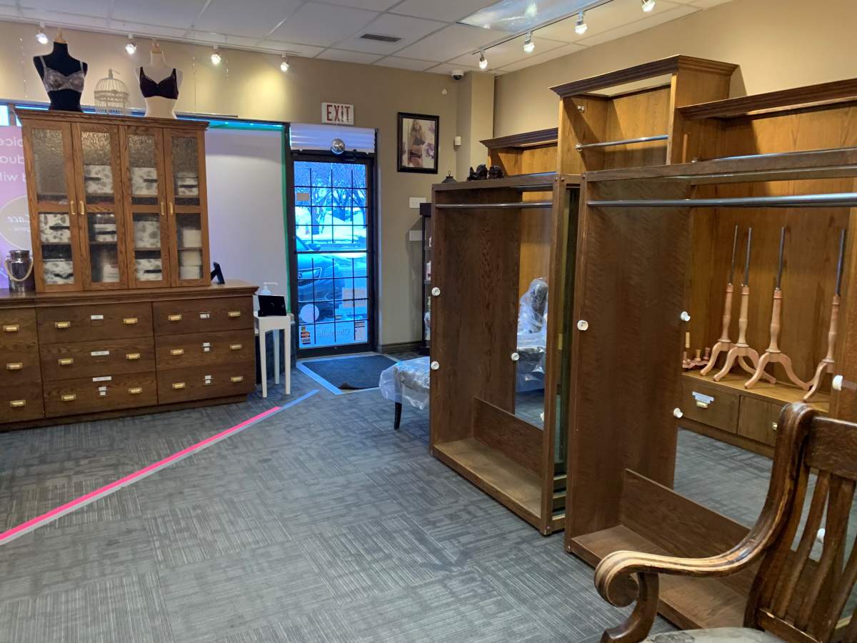 Some empty shelves in Knickers 'N Lace.