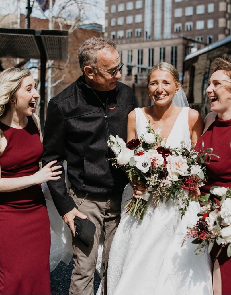 Tom Hanks with bride Grace Gwaltney and bridal party in Pittsburgh, PA.