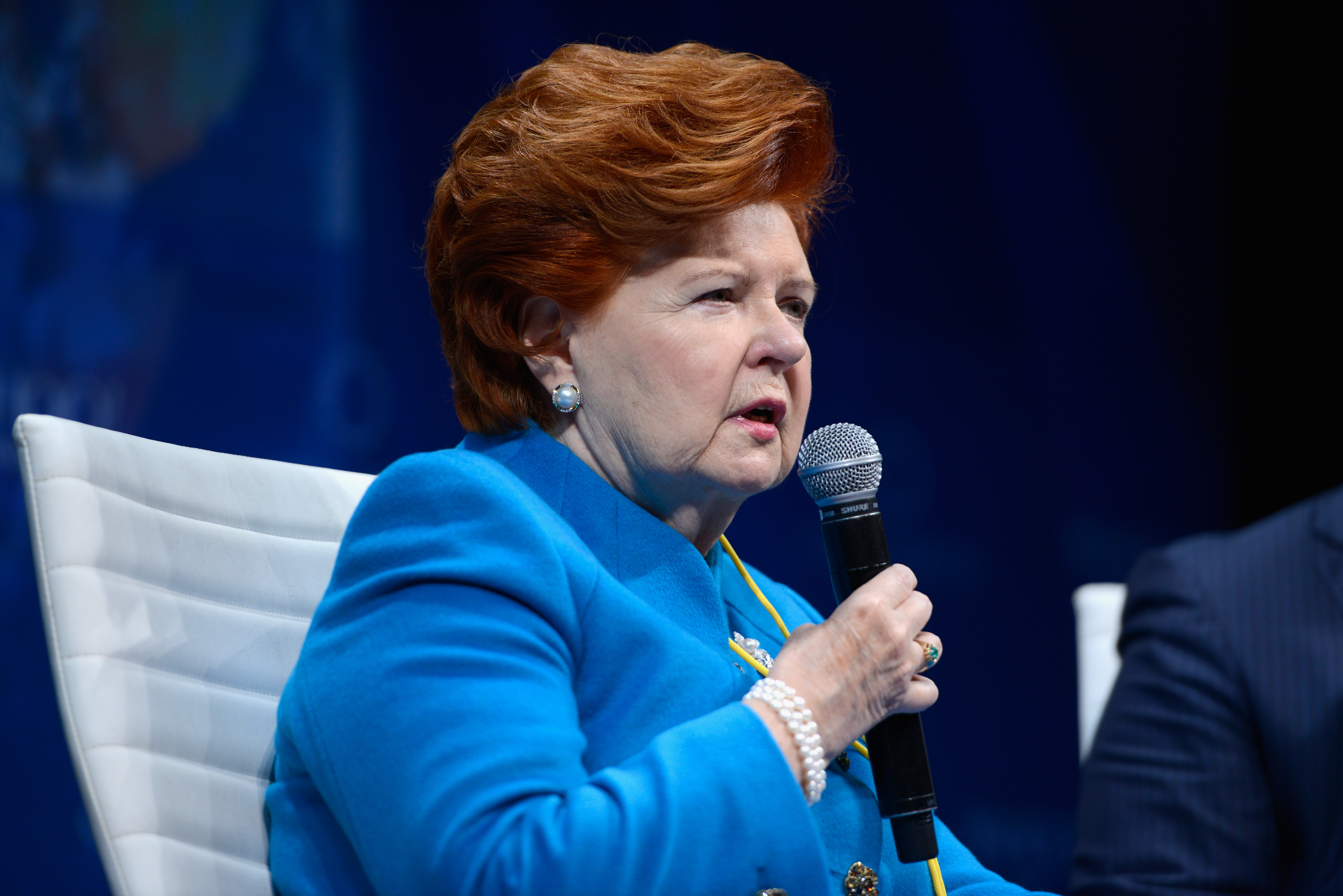 Former President of the Republic of Latvia Vaira Vike-Freiberga speaks on stage during the 2015 Concordia Summit in New York City. (Photo by Leigh Vogel/Getty Images for Concordia Summit)