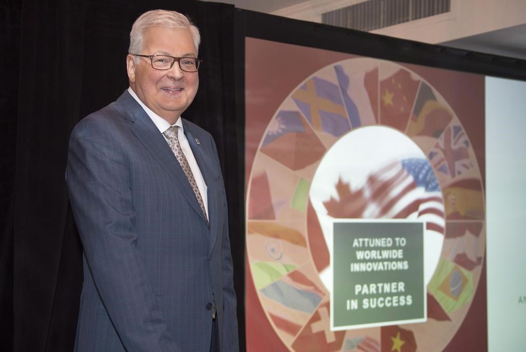 Richard Lord, President and CEO of Richelieu Hardware, greets shareholders prior to the company's annual meeting, Thursday, April 6, 2017 in Montreal.
