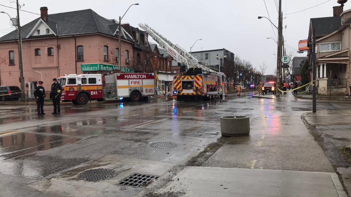 Firefighters say a blaze in central Hamilton on April 18, 2022 damaged an apartment on the the second floor of a building located at Barton Street East and East Avenue North.