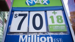 A $70 million Lotto Max jackpot on a sign in Kingston.