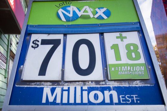A $70 million Lotto Max jackpot on a sign in Kingston.