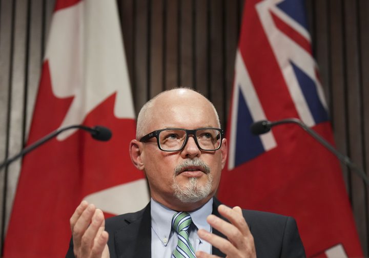 Dr. Kieran Moore, Ontario's Chief Medical Officer of Health speaks at a press conference during the COVID-19 pandemic, at Queen’s Park in Toronto on Monday, April 11, 2022.