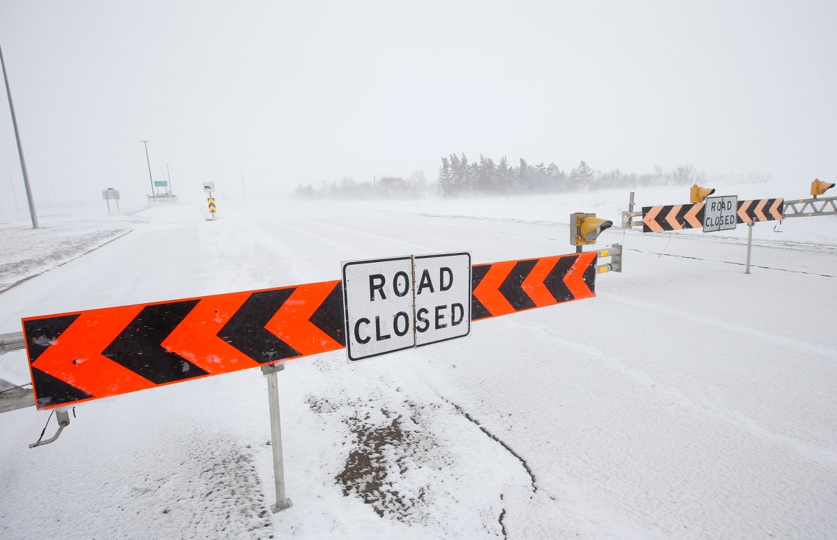 The Trans Canada highway was closed as the city wakes up to a snowstorm in Winnipeg, Wednesday, April 13, 2022. Meteorologists forecast that the late season Colorado Low would drop 40-60 cm of snow on the area.