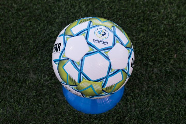 A game ball for the Canadian Premier League is seen during a match between York United FC and Forge Hamilton FC in CPL soccer action at York Lions Stadium in Toronto on Friday, July 30, 2021.  