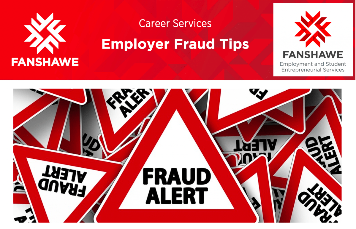 A poster used by Fanshawe for students to watch for fraud.