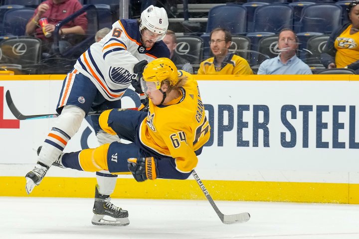 Kris Russell fires up Edmonton Oilers with big hit