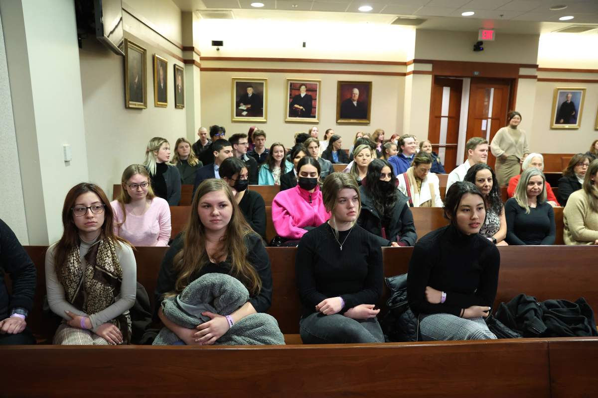 Spectators fill the courtroom at the start of the day during the 50 million US dollar Depp vs Heard defamation trial at the Fairfax County Circuit Court in Fairfax, Virginia, on April 28, 2022.