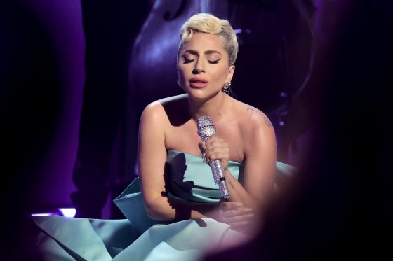 Lady Gaga performing at the 64th Annual Grammy Awards.