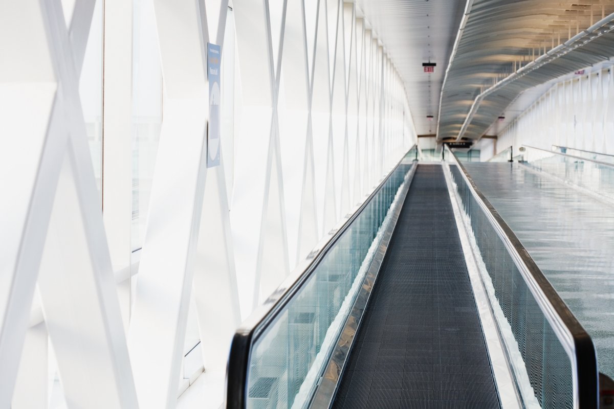 An empty walkway is seen at Logan International Airport in this stock photo.