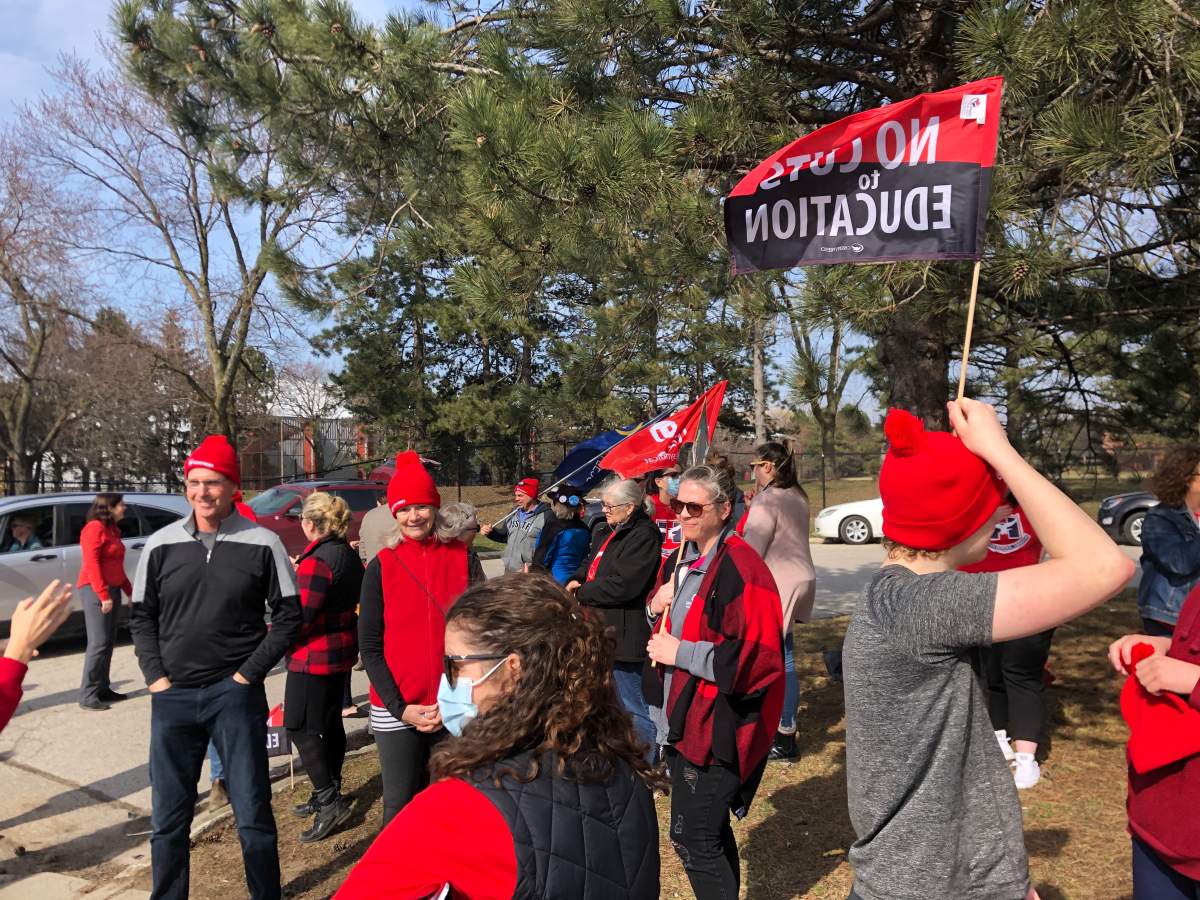 Around 30 students, parents, and staff were outside Robarts School for the Deaf in London. April 5, 2022.