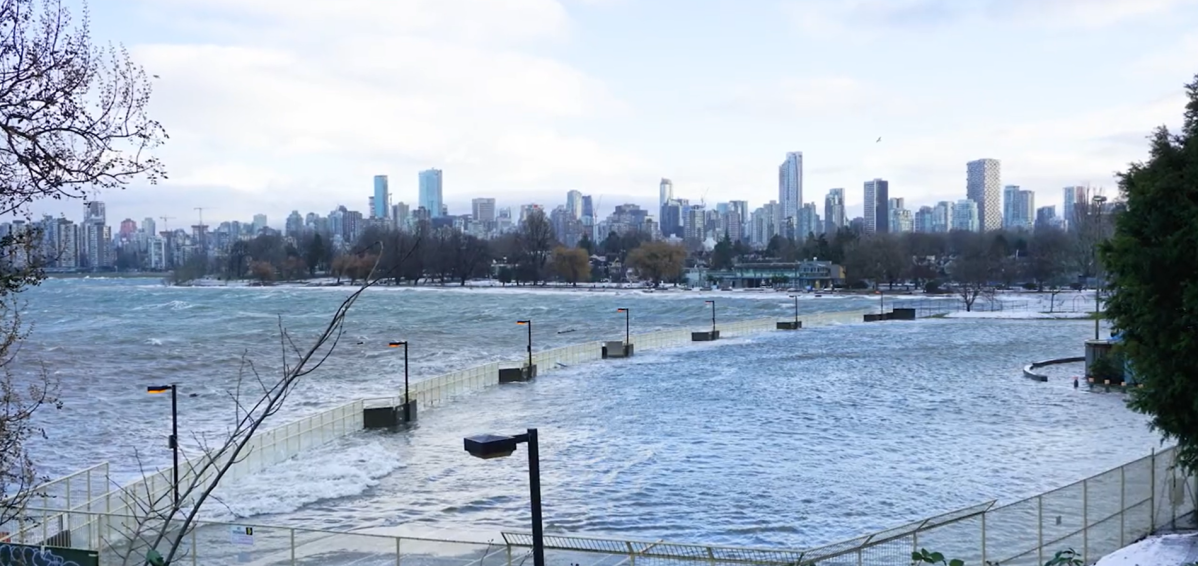 Kits Pool is pictured flooded by a king tide and strong wind surge on Jan. 7, 2022, in Vancouver.