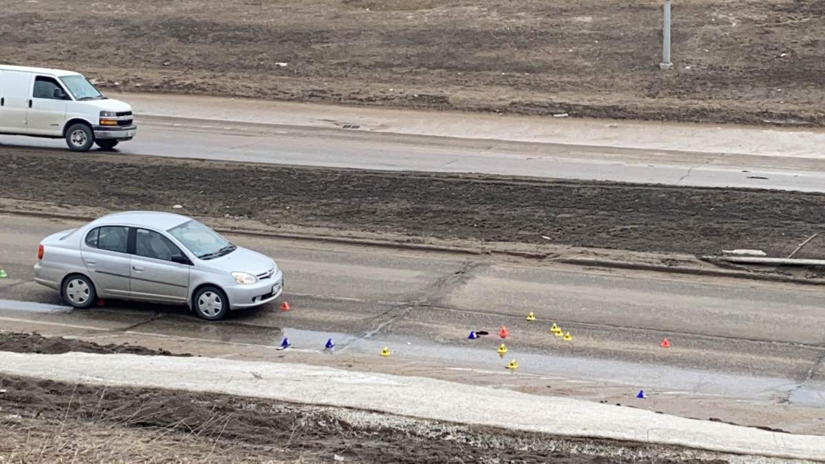 Police investigate after a pedestrian was bit by a vehicle at the intersection of Lagimodiere Boulevard and Maginot Street Tuesday.
