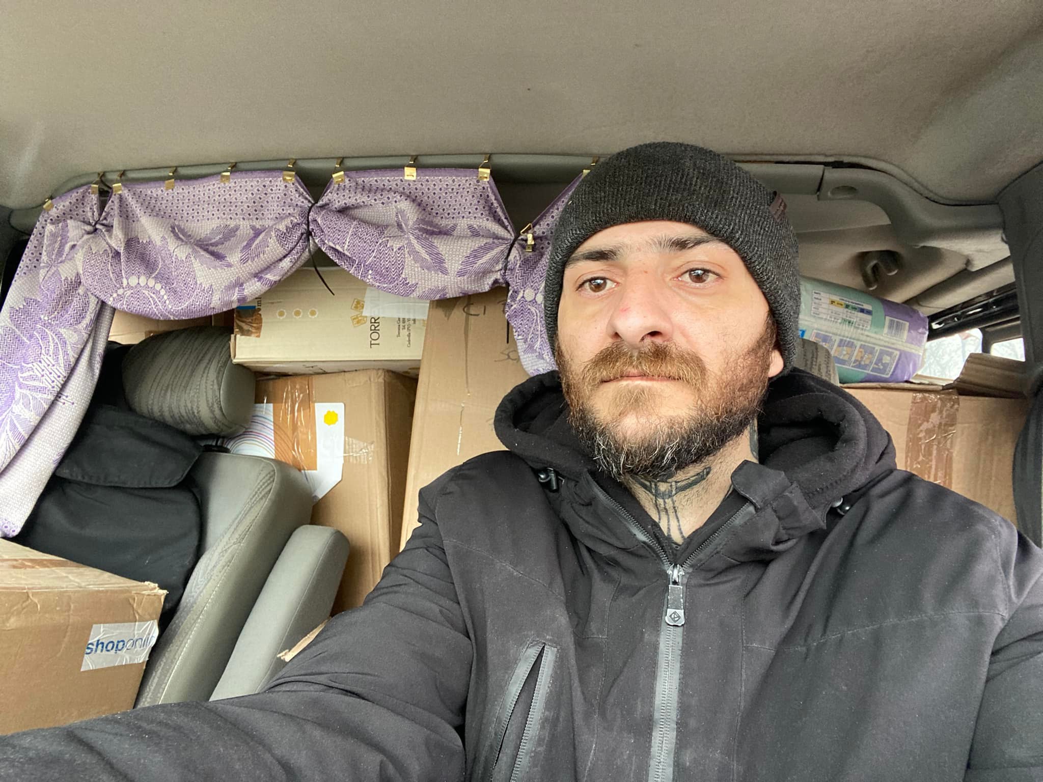 Lex Brukovskiy, a Nova Scotia lobster fisherman, transporting supplies in Ukraine.