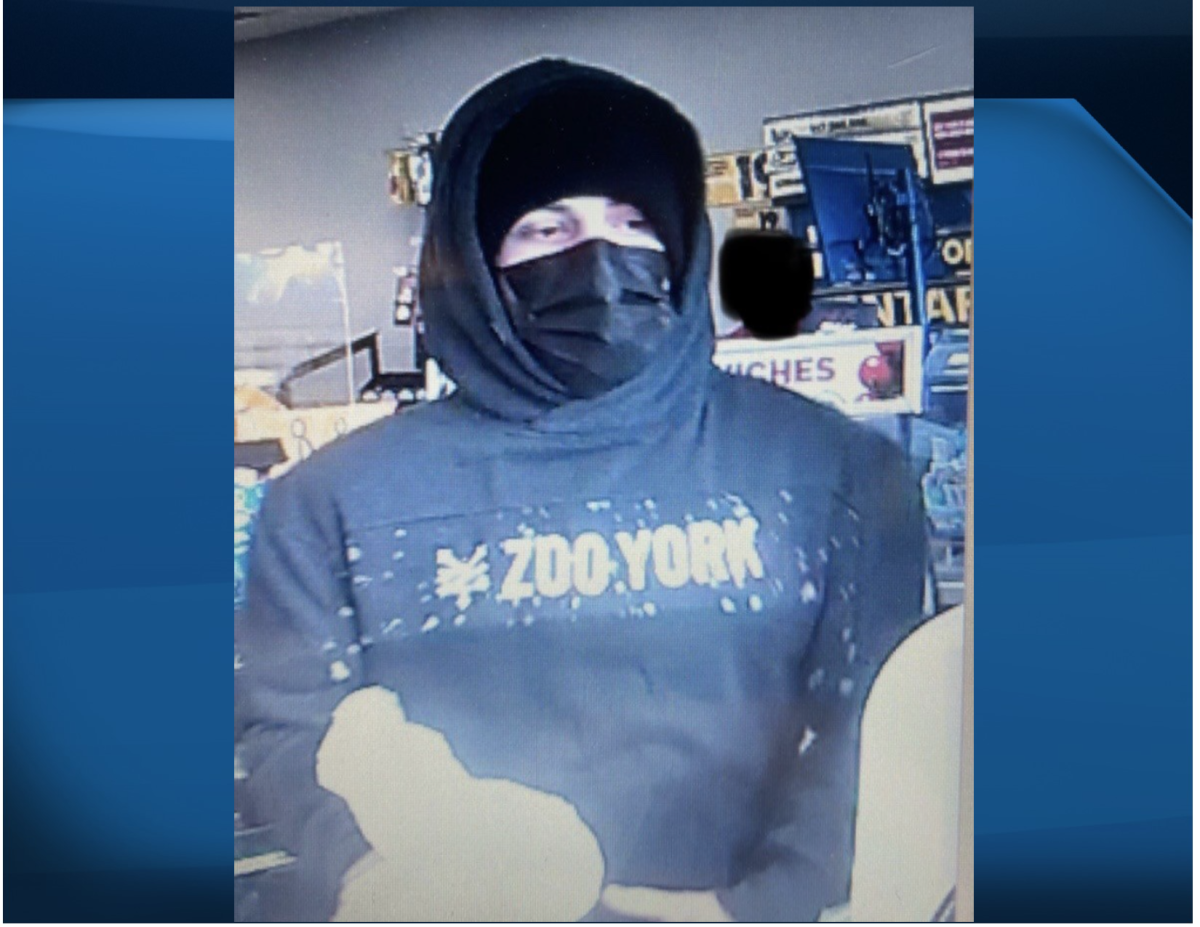 Police in Lindsay are seeking this suspect following a robbery at a William Street North convenience store on April 20, 2022.