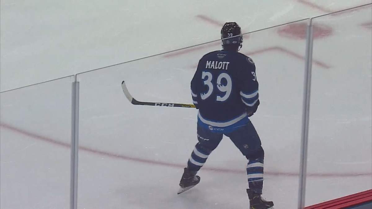 Jeff Malott warming-up on the ice before a Manitoba Moose home game.