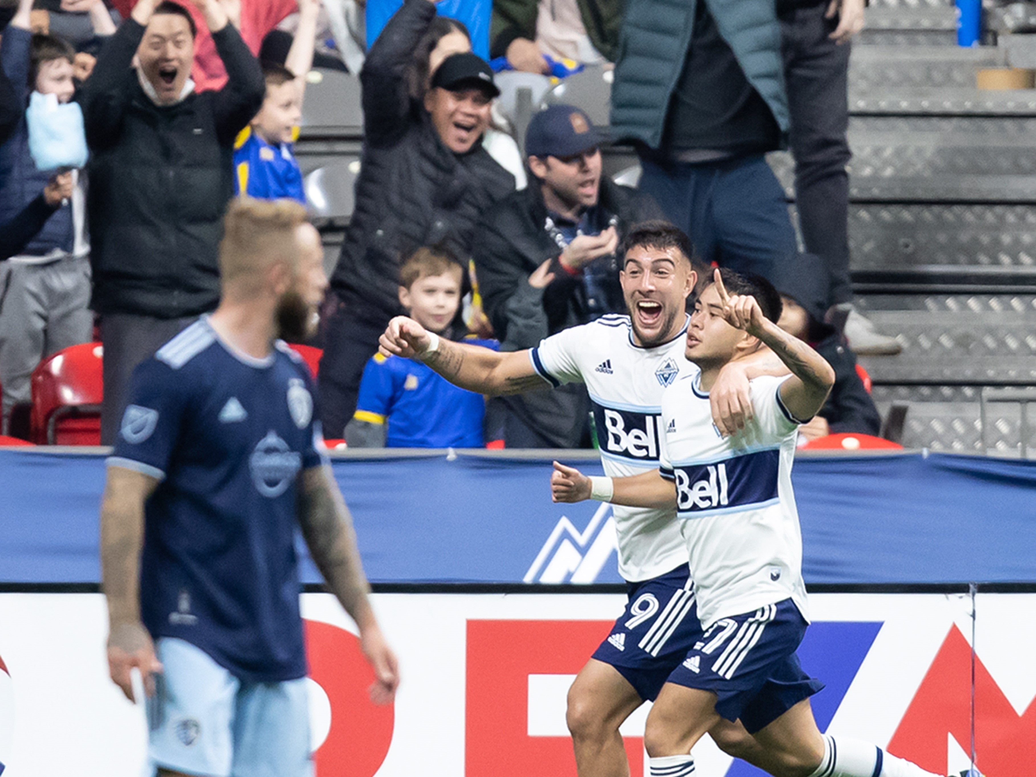 Vancouver, Canada. 08th Apr, 2023. Vancouver Whitecaps FC's Brian White  celebrates after scoring a goal against the Portland Timbers during second  half of MLS soccer action in Vancouver, B.C., Saturday, April 8