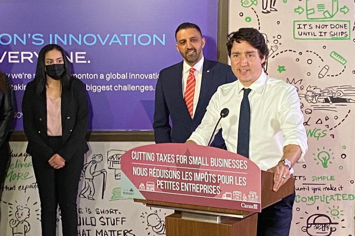 Prime Minister Justin Trudeau visits Edmonton to promote budget, supports for small businesses