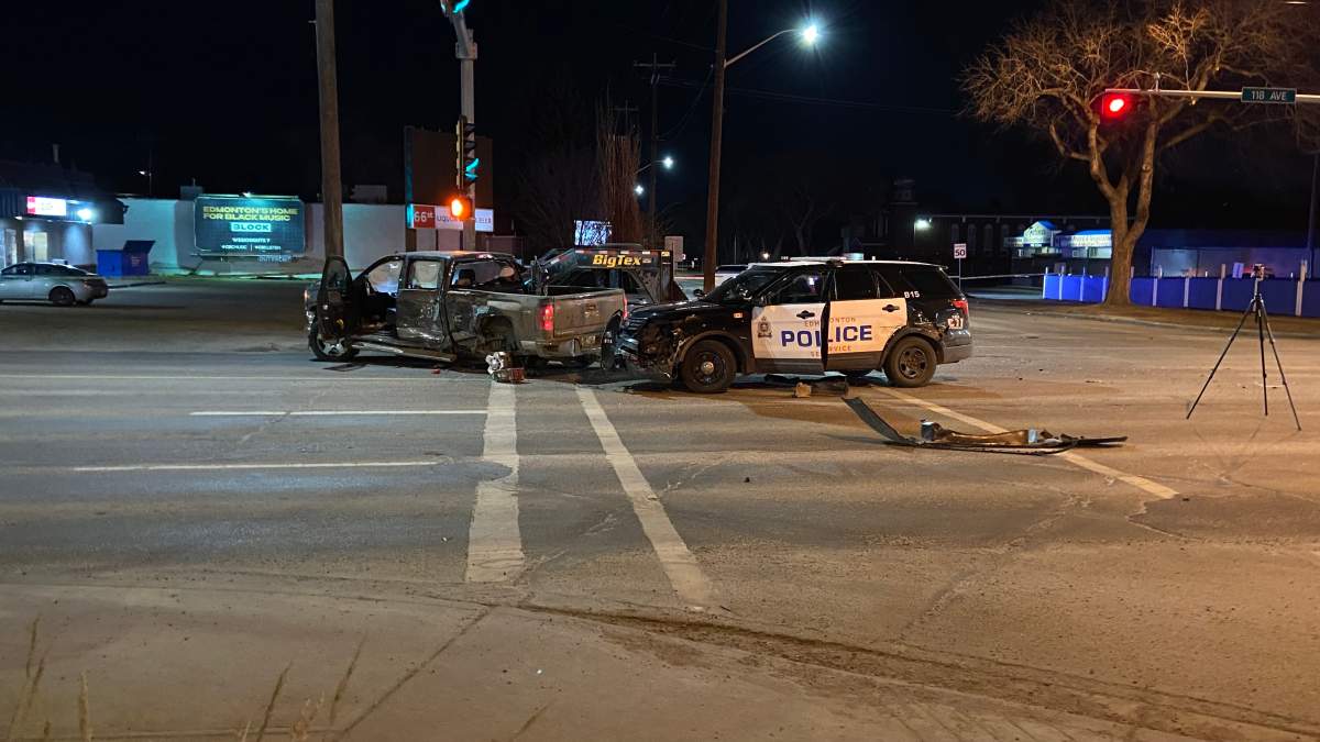 One person was taken into custody following a police chase that ended in the area of 118 Avenue and 66 Street Sunday, April 3, 2022.