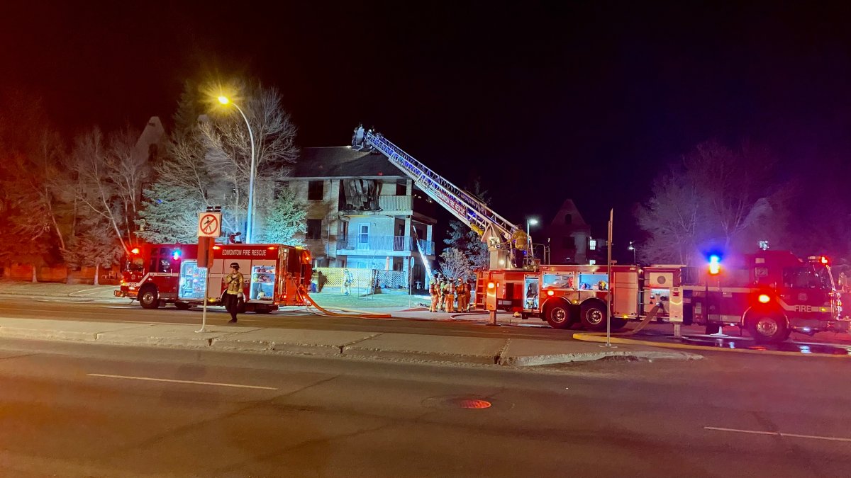 Fire broke out at the Summit Village Housing Cooperative at 149 Street and Stony Plain Road shortly before 1 a.m. Friday, April 8, 2022.