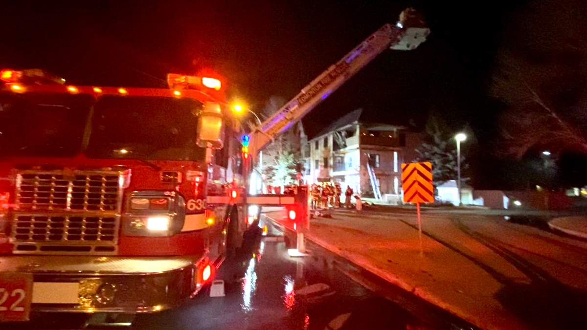 Fire broke out at the Summit Village Housing Cooperative at 149 Street and Stony Plain Road shortly before 1 a.m. Friday, April 8, 2022.
