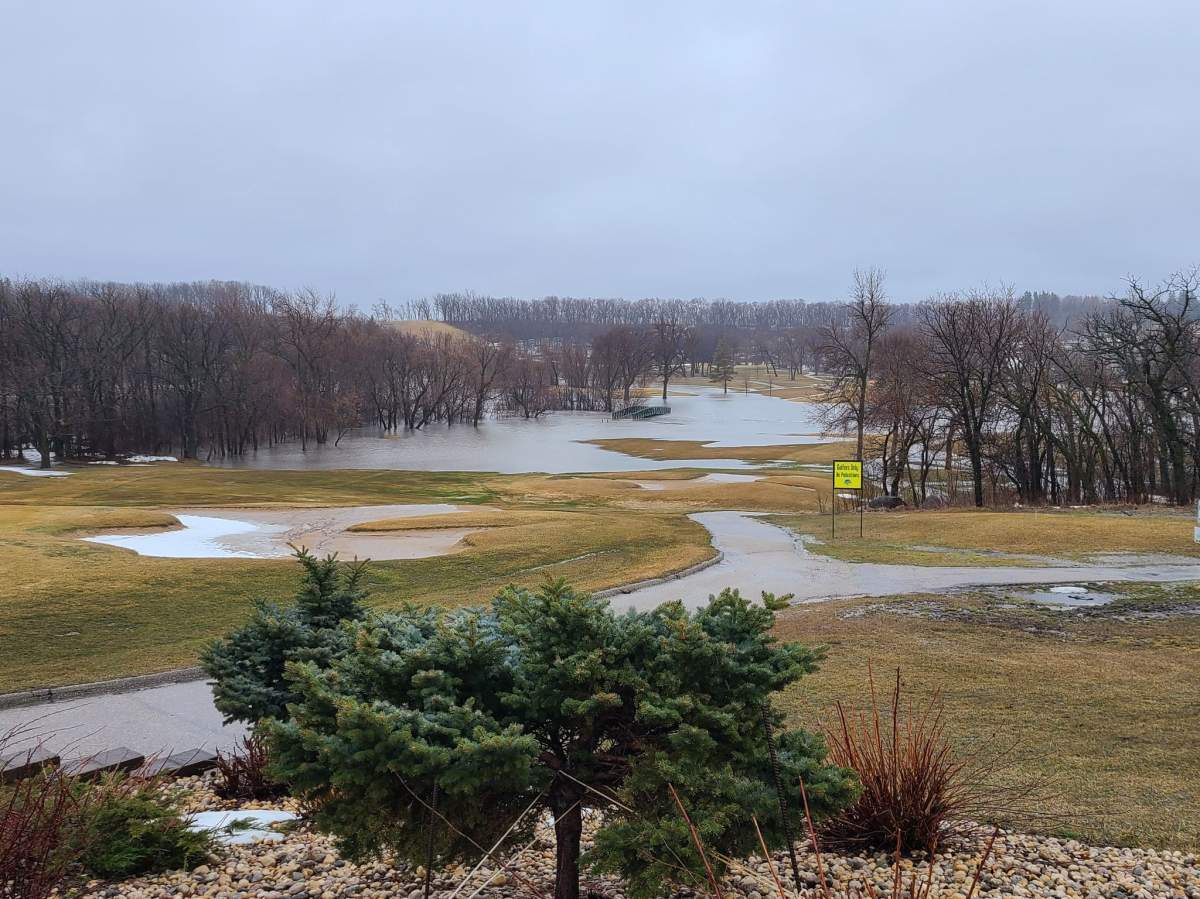 Overland flooding has overtaken the Minnewasta Golf Course in Morden.