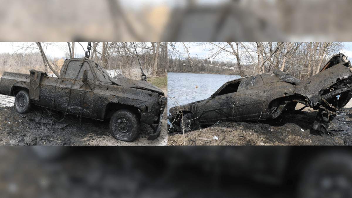 Police say they don't believe any foul play is connected with the retrieval of seven stolen cars from the bottom of Mohawk Lake in Brantford on April 8, 2022.