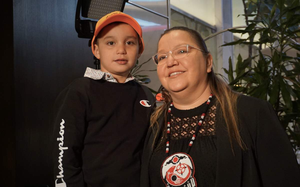 Manitoba Regional Chief Cindy Woodhouse of the Assembly of First Nations poses for a photo with her son Kolt at their hotel in Rome on March 30, 2022. Woodhouse was part of an expanded delegation of Indigenous peoples who sat in a general audience with Pope Francis on April 1.