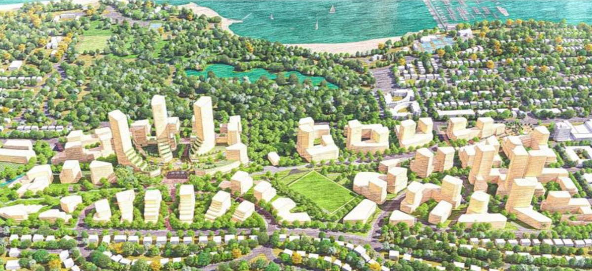 One of two proposed redevelopment concepts for the Jericho Lands, dubbed the Eagle or Two Height Peaks concept, as unveiled in October 2021.