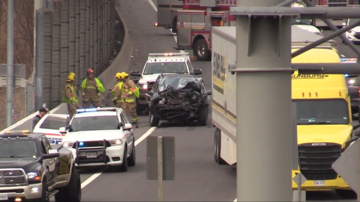 The scene of the crash on Highway 401 Wednesday.