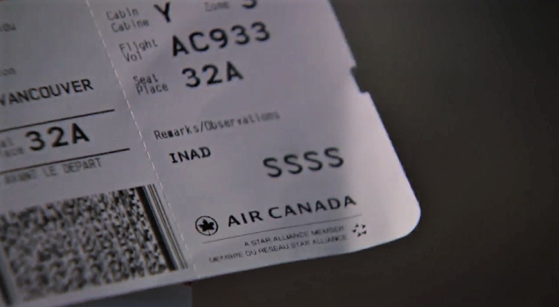 An 'SSSS' code for Secondary Security Screening Selection appears on Shora Hosseinzadehdehkordi's boarding pass from Cancun to Vancouver on Dec. 24, 2022. The other code, INAD, stands for an Inadmissible Passenger.