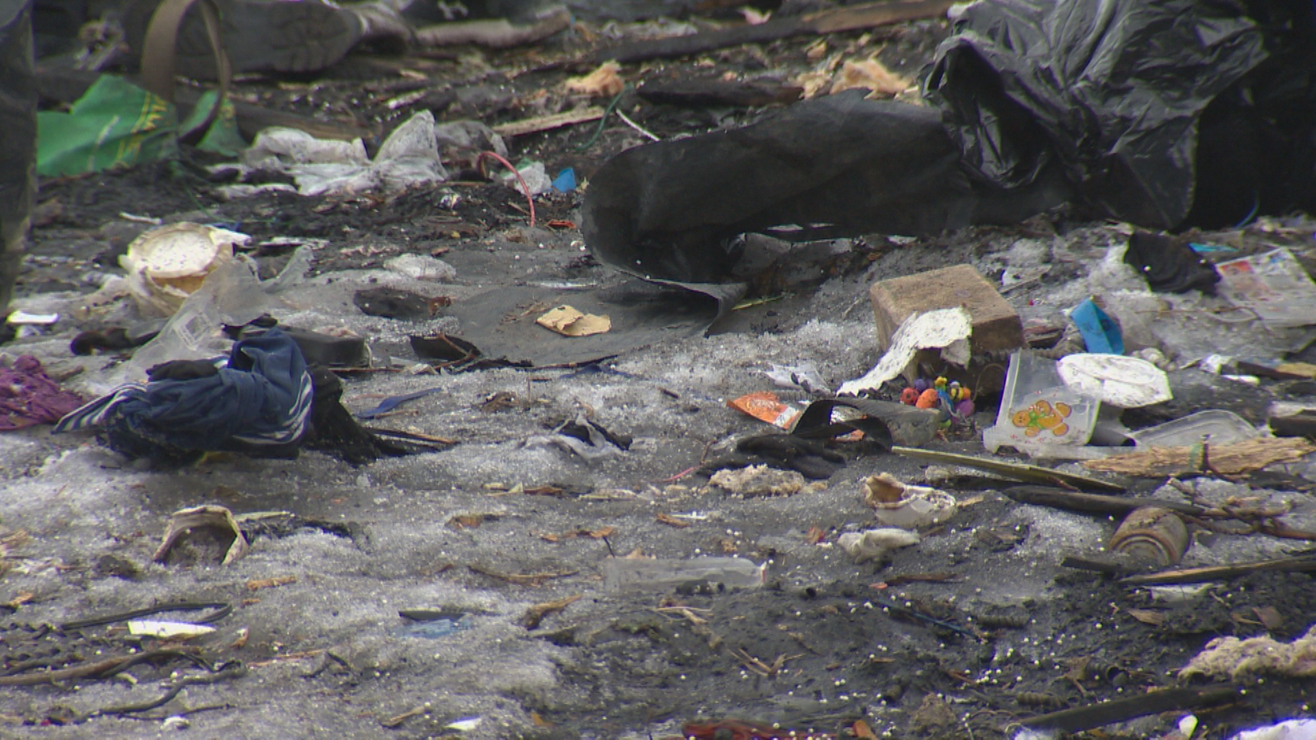 Trash litters the bank of the Red River in Point Douglas.