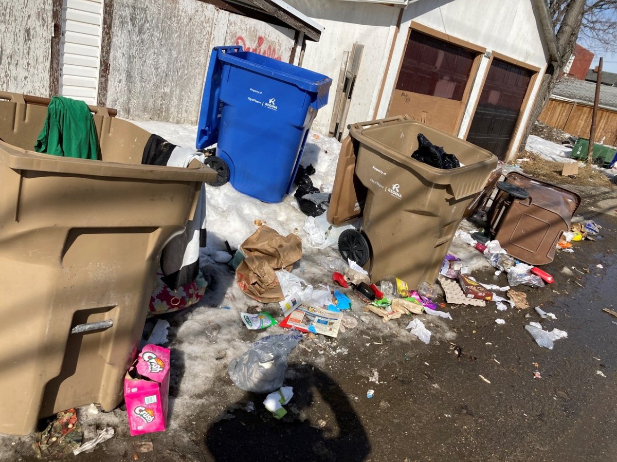 A pile of trash that has drawn criticism from residents of the heritage neighbourhood in Regina. April 2022.