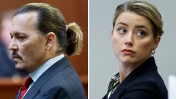 Johnny Depp (left) and Amber Heard (right) appear in the courtroom at Fairfax County Circuit Court in Fairfax, Va., on April 27.
