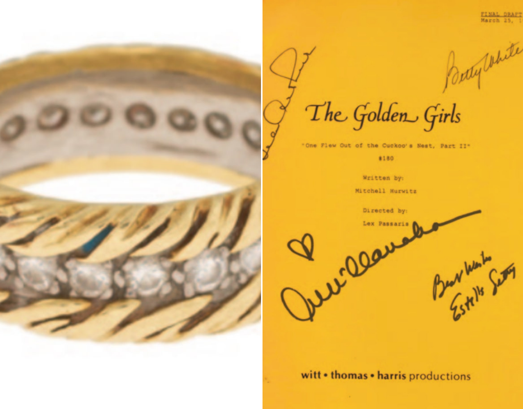 White's wedding band from her marriage to Allen Lunden will be auctioned off, as well as a signed script of "The Golden Girls" episode "One Flew Out of the Cuckoo’s Nest."