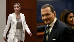 Johnny Depp and Amber Heard appear in court on April 26, 2022.