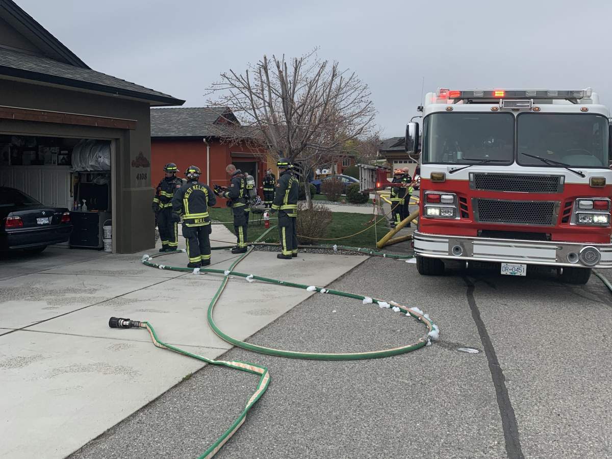 West Kelowna Fire Rescue says four fire engines were on scene at a bathroom fire on Tuesday morning that was caused by a curling iron.