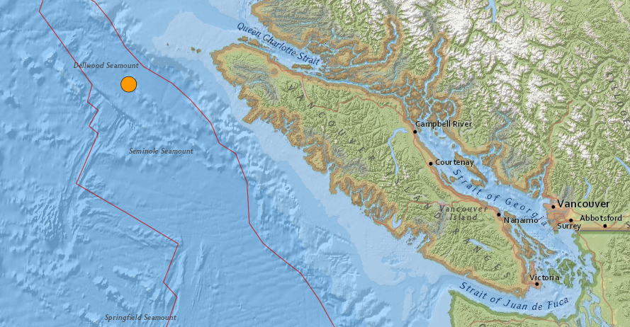 No damage was reported from a magnitude 5.0 earthquake off the coast of Vancouver Island on Saturday. 