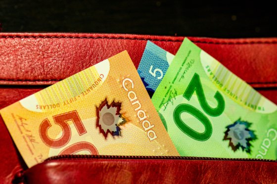 canadian bills in a purse