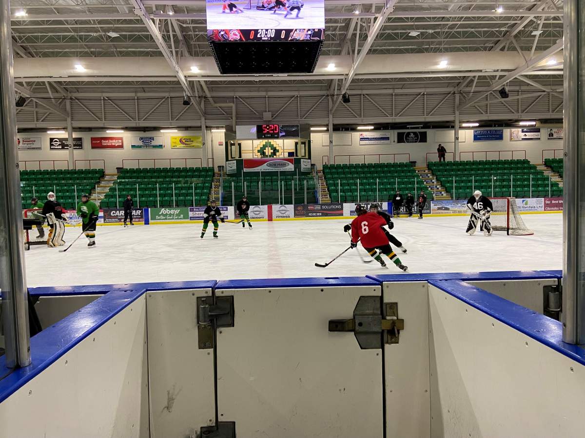 Girls hockey team during practice.