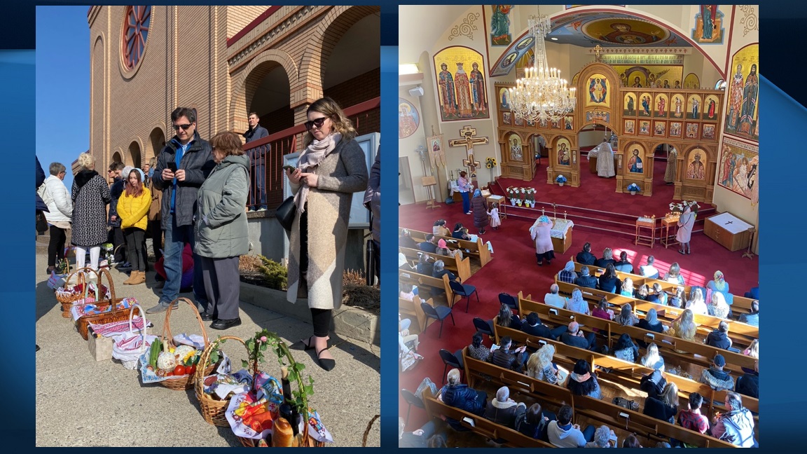 Images of a Ukrainian Orthodox church service on Sunday, April 24, 2022.