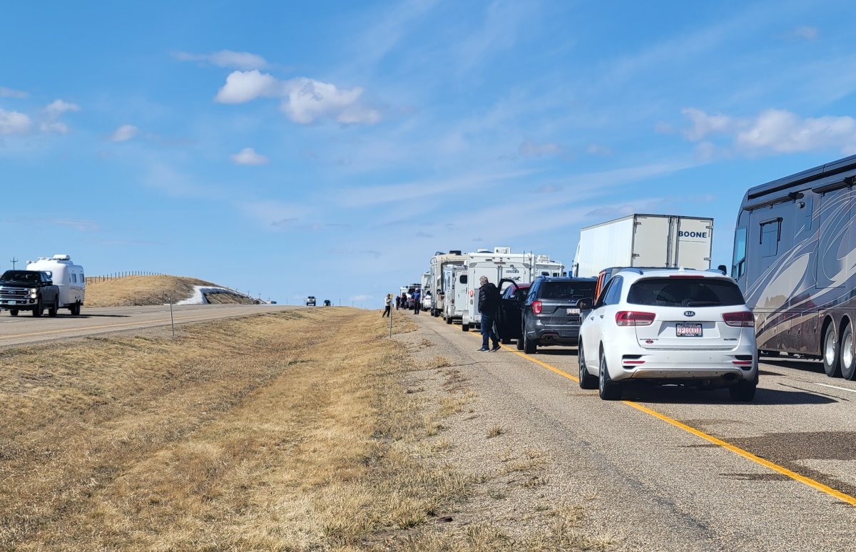 Travellers heading back into Canada were hit with up to a 7 hour wait time to get to the Coutts border. Apr. 1, 2022