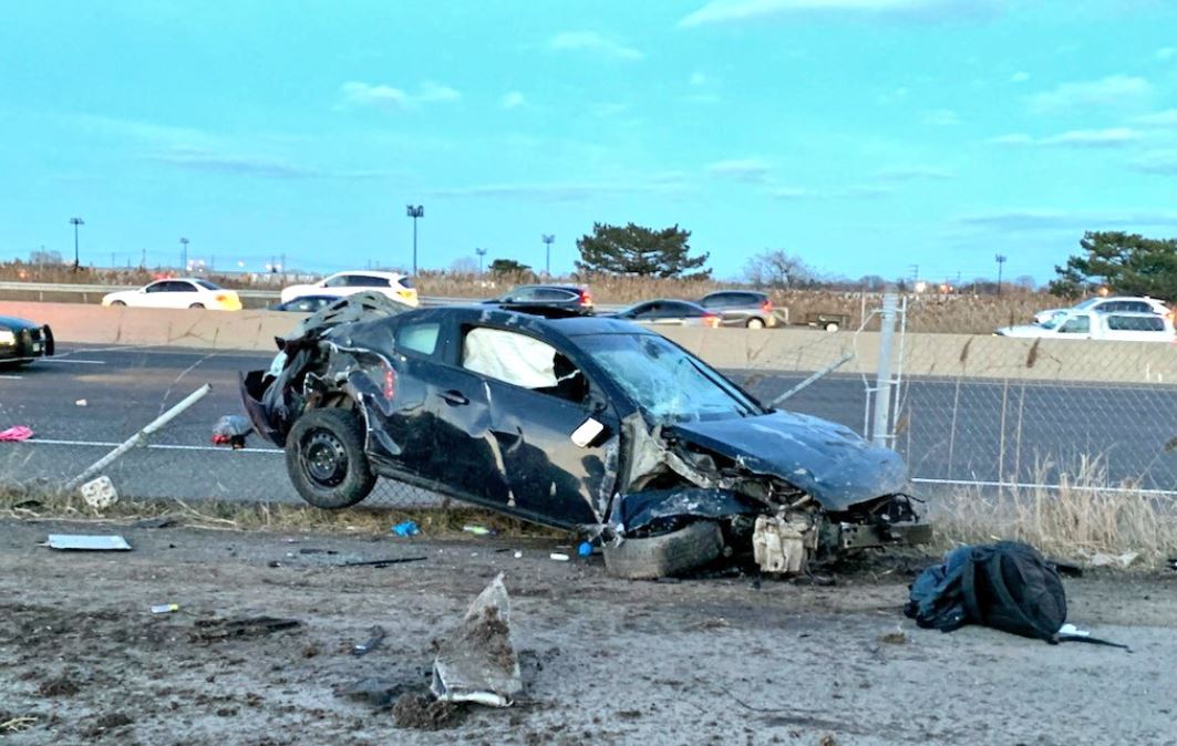 A photo from the crash on QEW near Ford Drive on April 10, 2022.