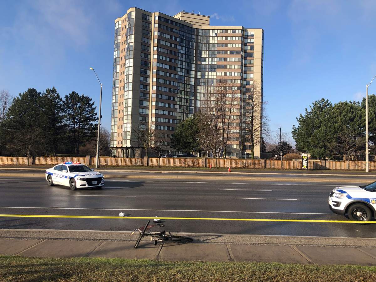 Police on scene near Dixie and Rathburn roads on April 7, 2022.