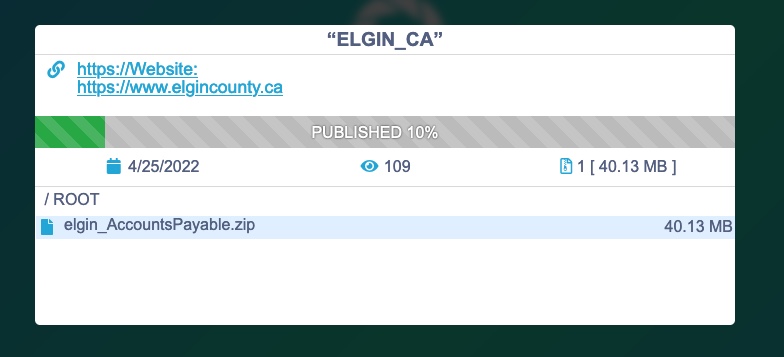 The apparent Elgin County listing on the dark web portal for ransomware group Conti.
