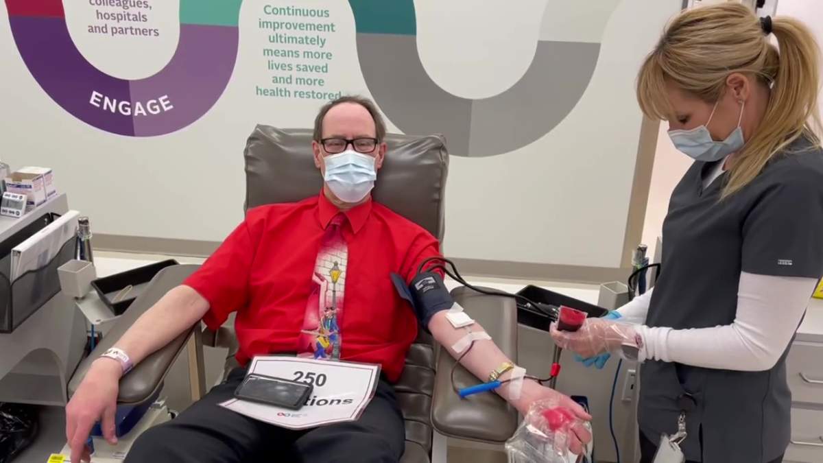66-year-old William Taylor of Medicine Hat, Alta. made his 250th blood donation April 16, 2022.