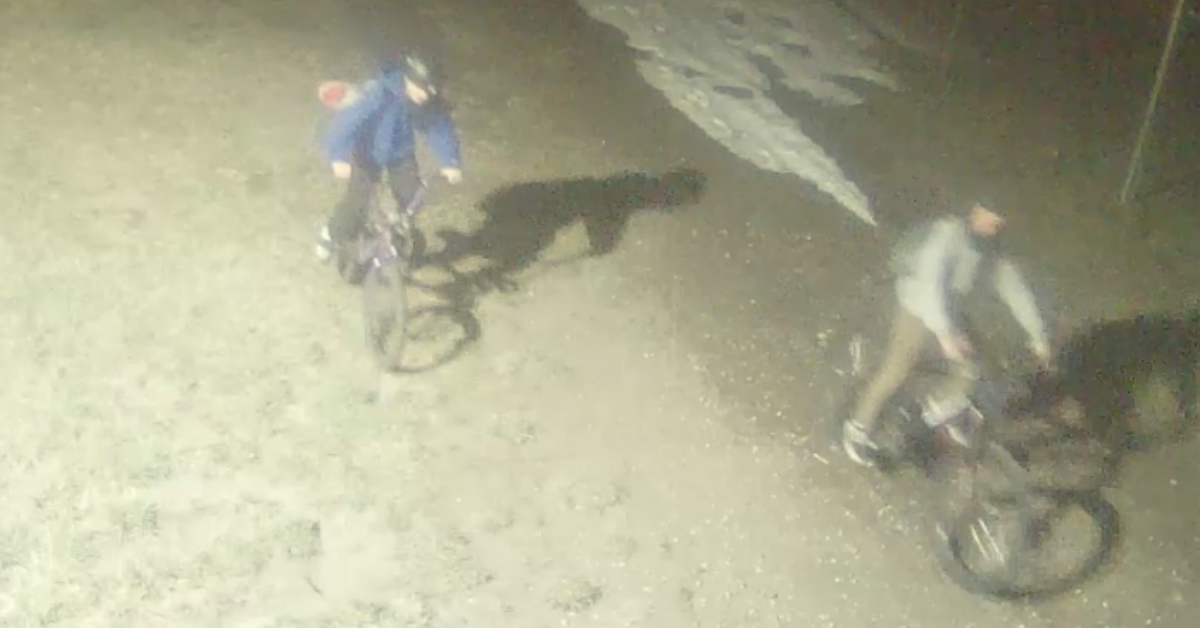 Strathmore RCMP are hoping to speak to potential witnesses, seen here at 10:34 p.m. on April 23, 2022 who may have seen two male suspects RCMP are looking for regarding arson damage at Crowther Memorial Junior High School.